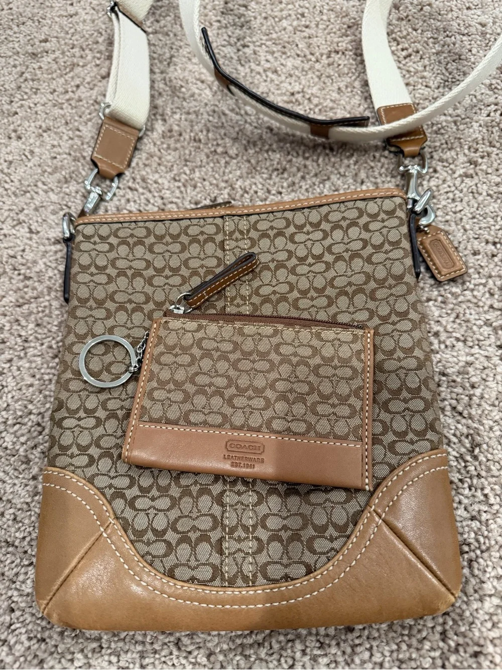 Coach Brown Signature Crossbody with Cream Strap